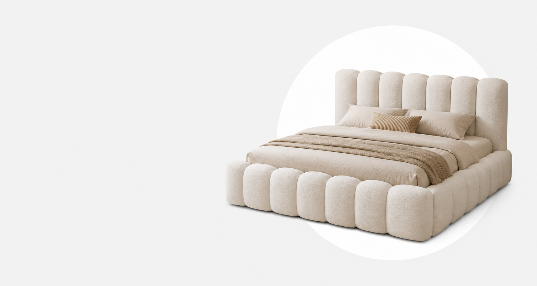 Vago Living upholstered bed in a modern bedroom