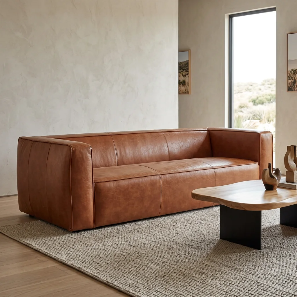 Jenna Leather Square Arm Sofa shown in an interior setting